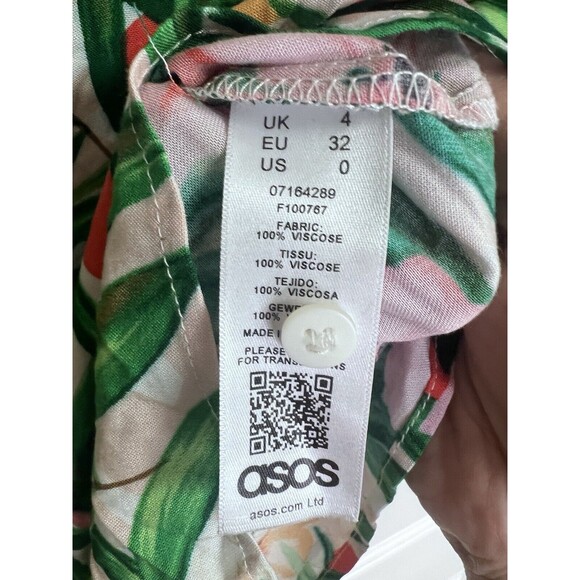 ASOS Hawaiian Tropical Button Down Shirt Size 4 Green Pink Floral Viscose - Picture 6 of 6